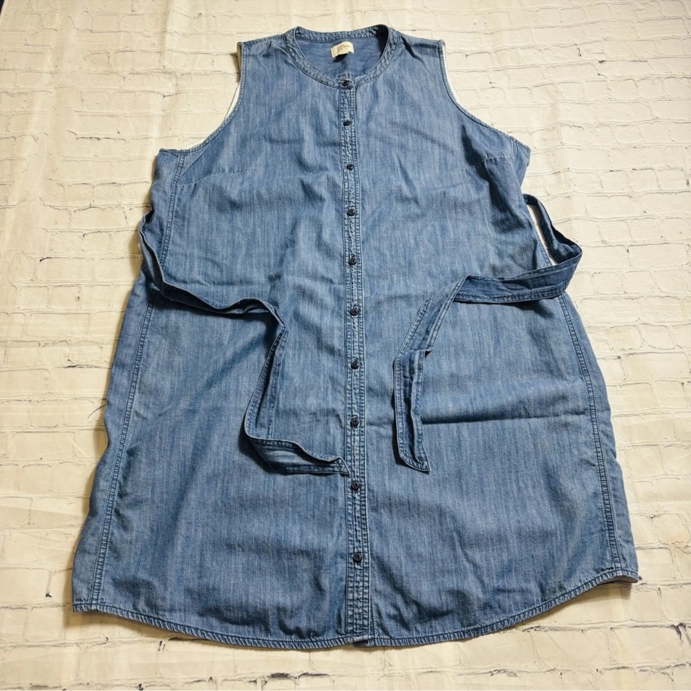 J. Crew 2X Shirt Dress Chambray Blue Tie Waist Belted Button Front Crew Neck - Picture 8 of 12